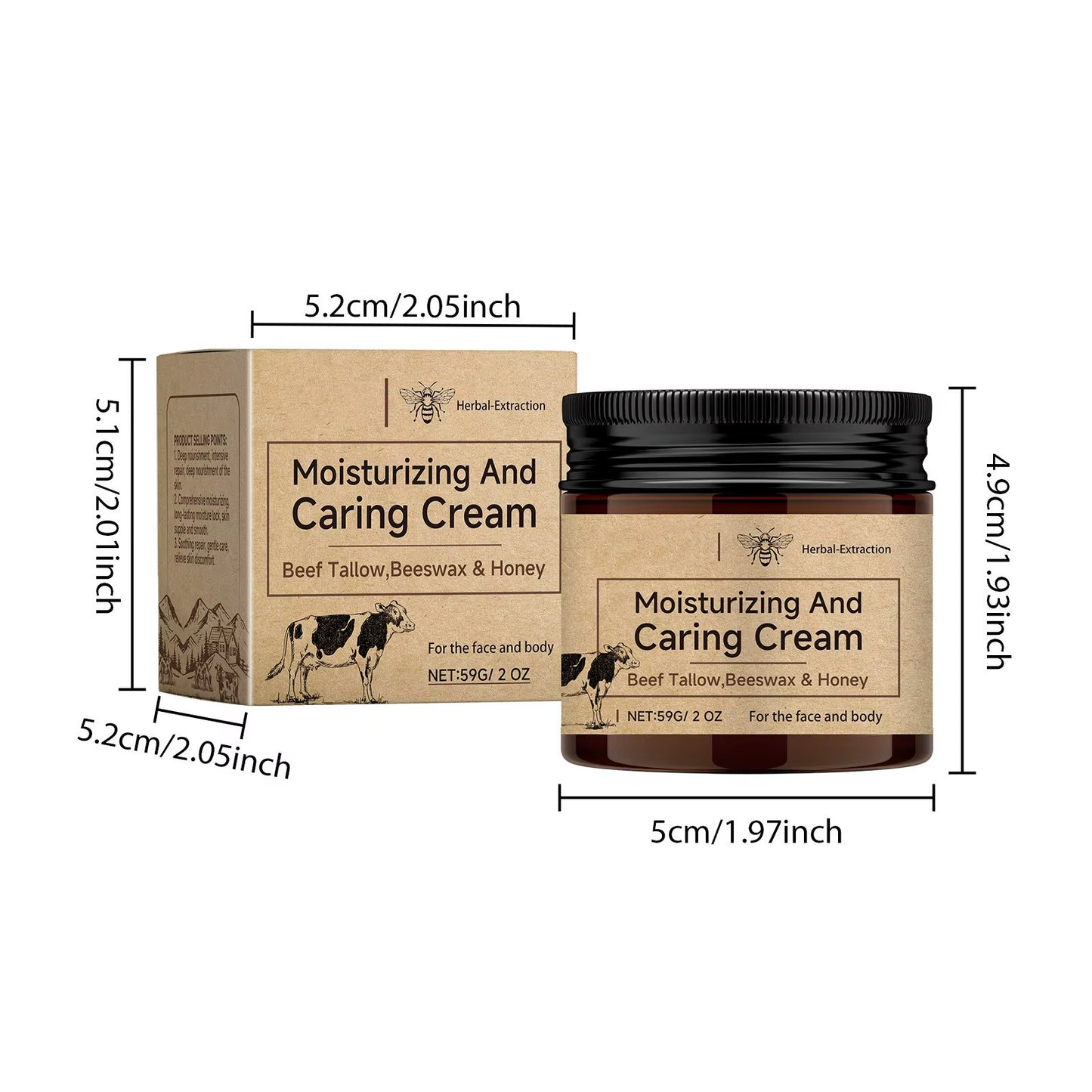 Beef Tallow Beeswax and Honey,Moisturizing and Caring Cream for the Face and Body