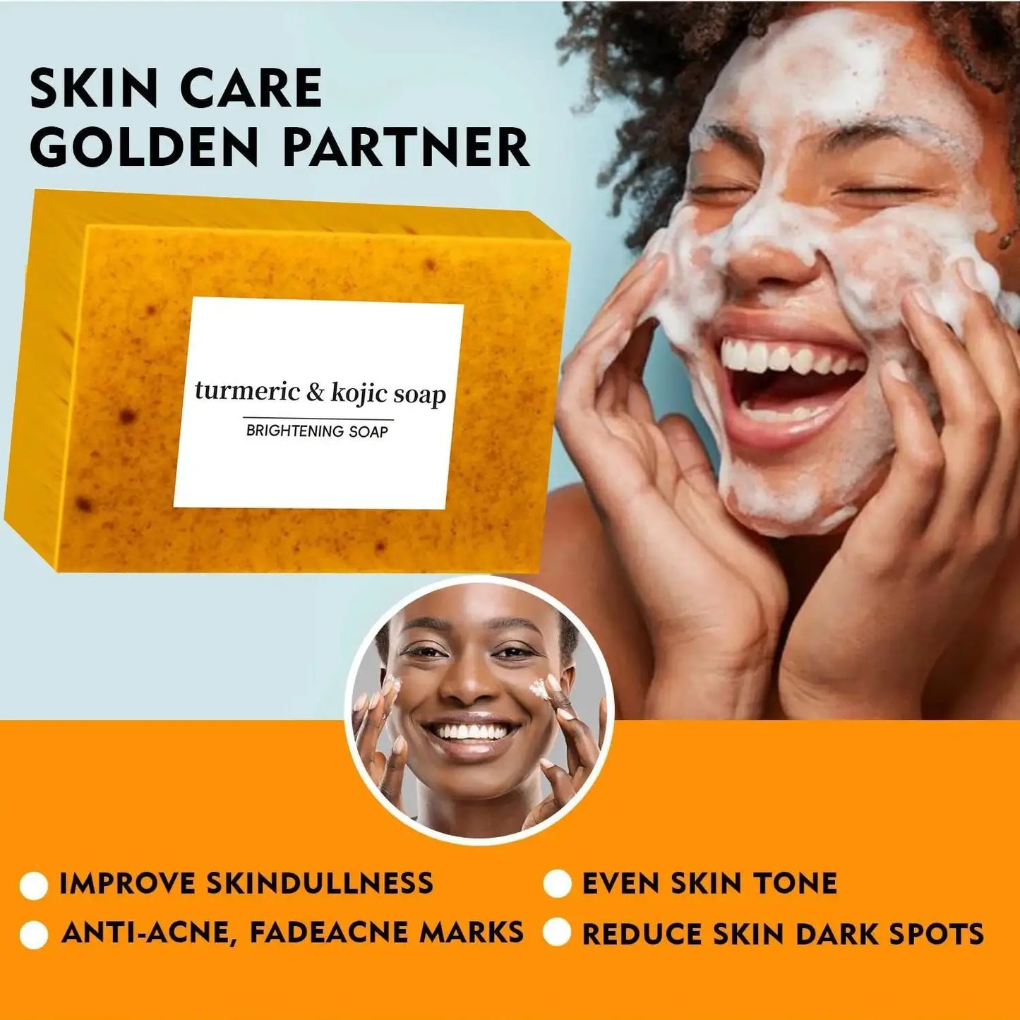 2Pcs Turmeric Soap Face Cleansing anti Acne Skin Care Lightening Face Remove Pimples Dark Spots Lightening Handmade Soap