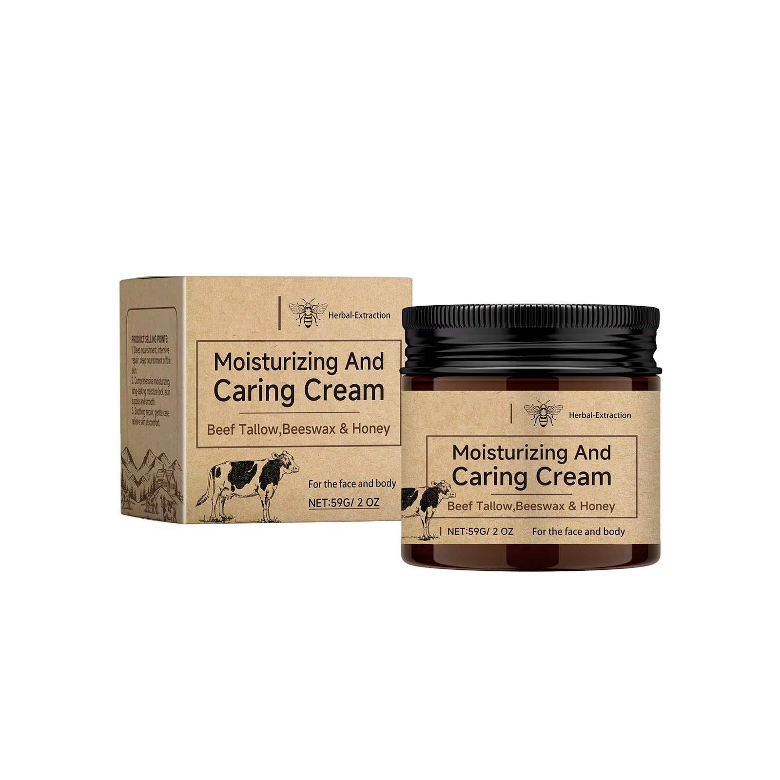 Beef Tallow Beeswax and Honey,Moisturizing and Caring Cream for the Face and Body